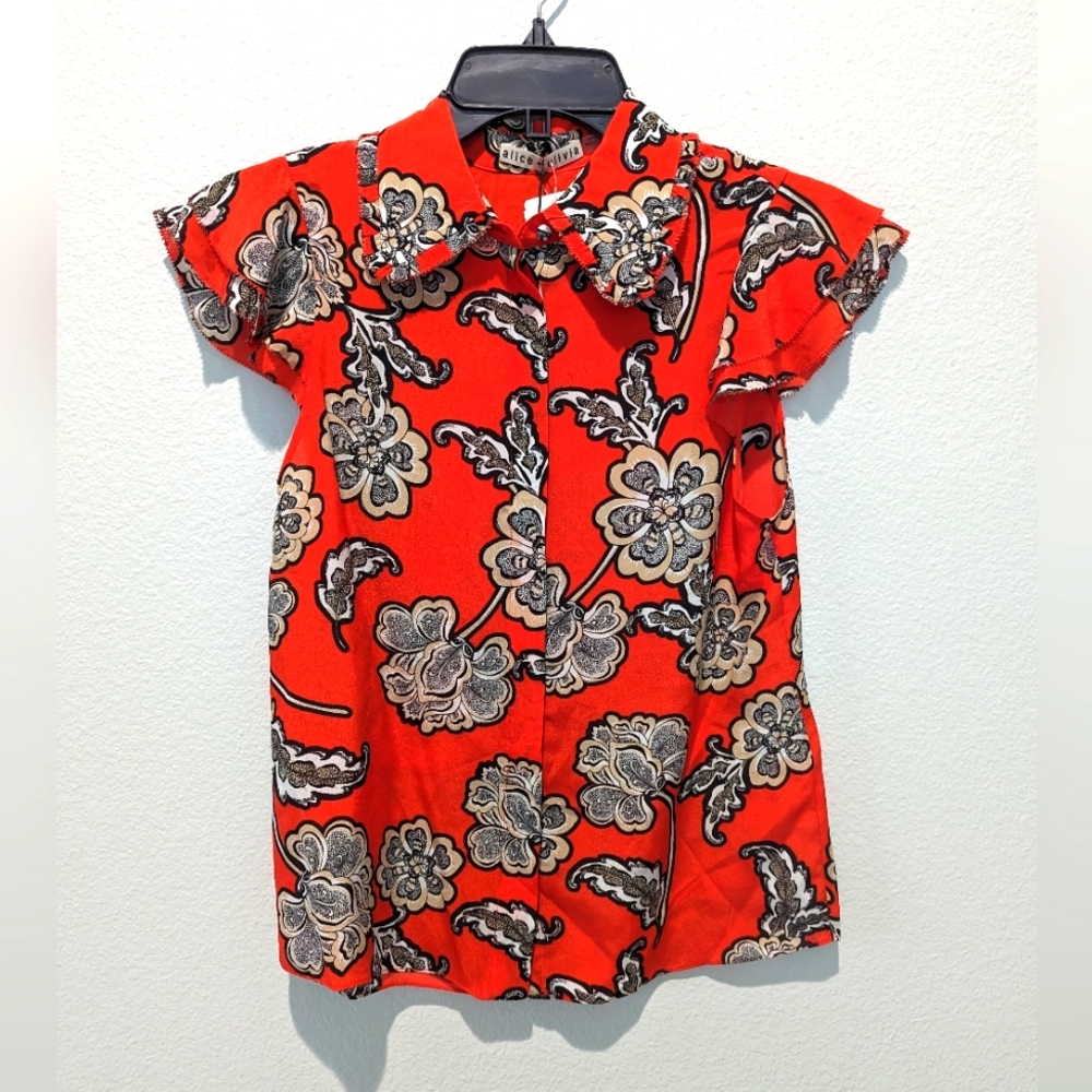 Alice + Olivia Martel Printed Silk Shirt